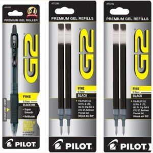 Pilot G2 Retractable Gel Ball Pen 0.7mm Black w/2pk Refills Office School Home